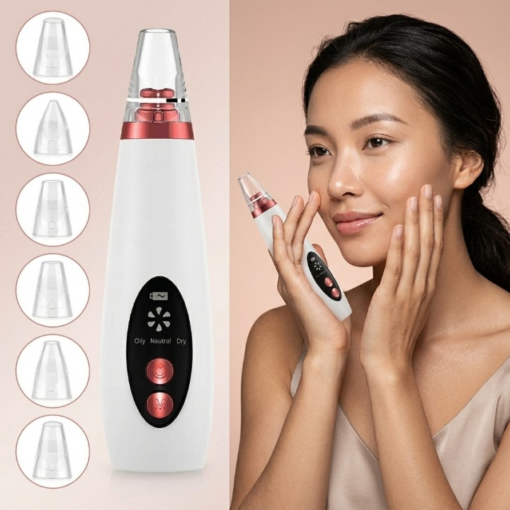 Limpador Facial Portátil USB com 3 Níveis de Sucção e 6 Acessórios Misuli