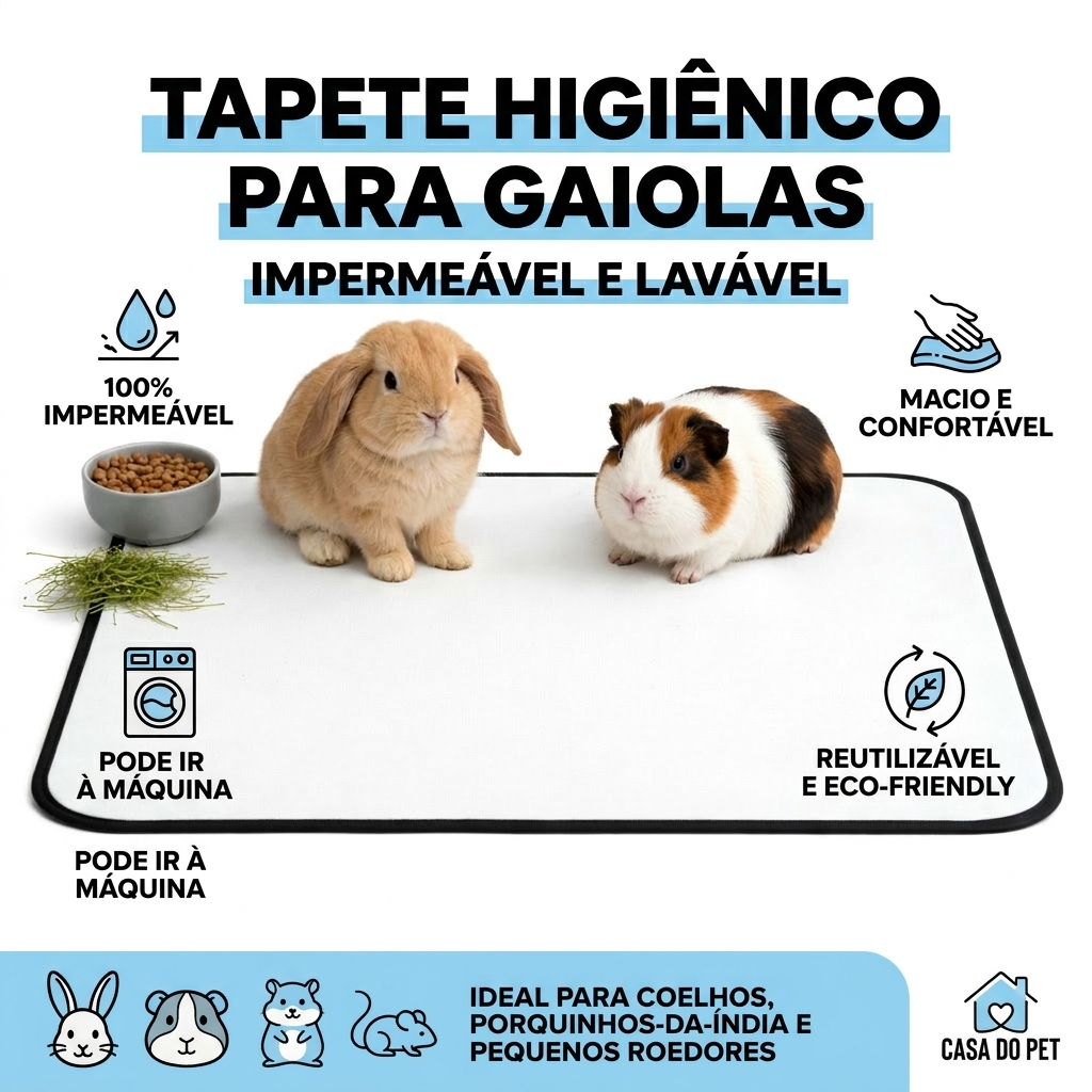 Tapete Higiênico Lavável Branco Impermeável para Coelho, Porquinho da Índia e Roedores