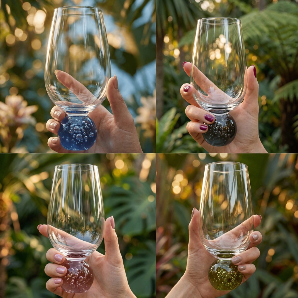 Jogo 2/4/6 Copos de Vidro Base Esfera Bola 550ml Copo Bolha Luxo Moderno Mesa Posta Rosa Azul Verde Cinza