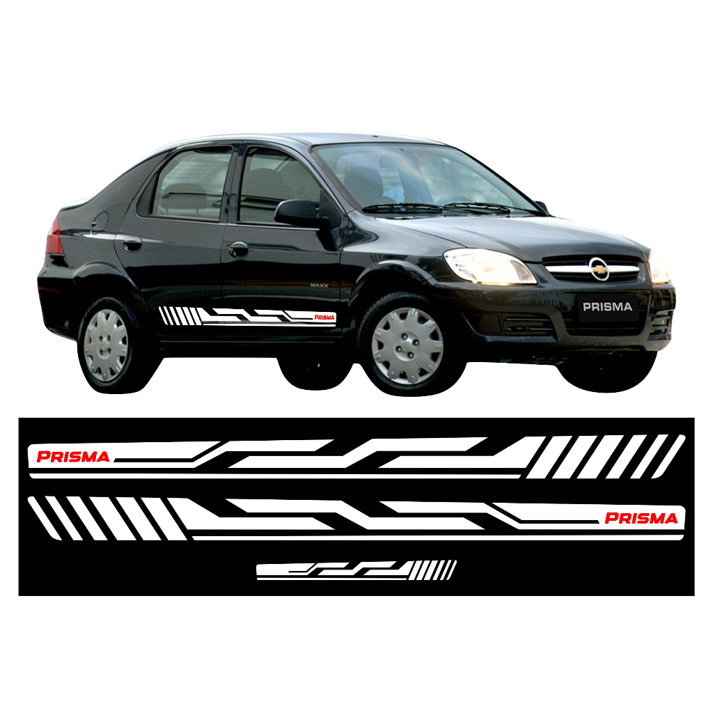 Kit 3 Faixas Laterais Adesivos Prisma Sport 2006 A 2012 Joy Maxx Kit BRANCO CH228
