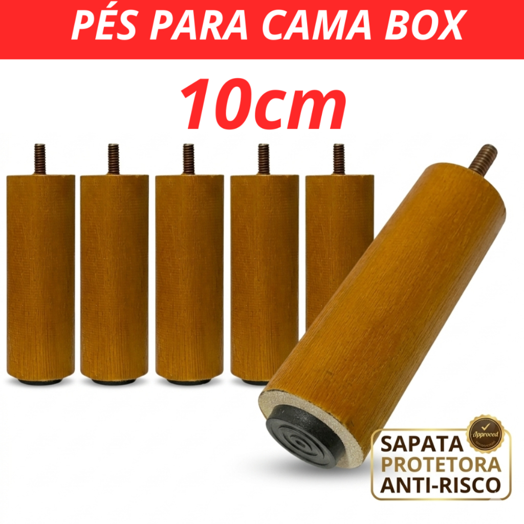 PÉS DE CAMA BOX MADEIRA 10CM ALTURA PÉ PÉZINHO CASAL SOLTEIRO QUEEN KING MÓVEIS - UNIVERSAL
