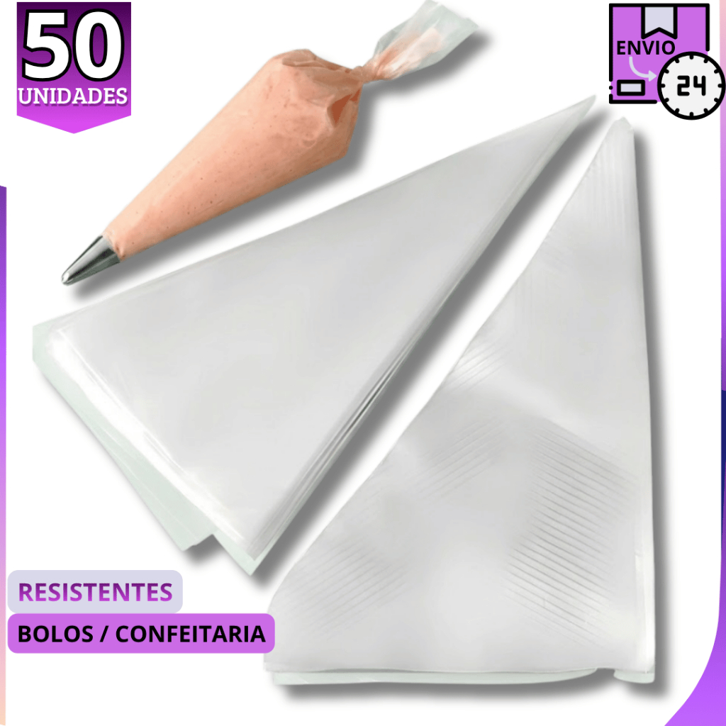 Kit 50 Sacos De Confeitar Grande Profissional Reforçado Bolo Doce Cupcake Confeitaria 33cm