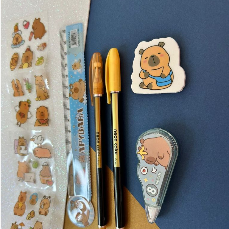 Kit 6 itens Papelaria Kawaii Capivara 💙 Papelaria Capivara- Caneta Capirava - menos de 3,00 o item