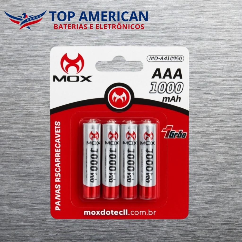 Pilha Recarregável Mox AAA 1000mah Com 4 Unidades NF + Entrega Direta