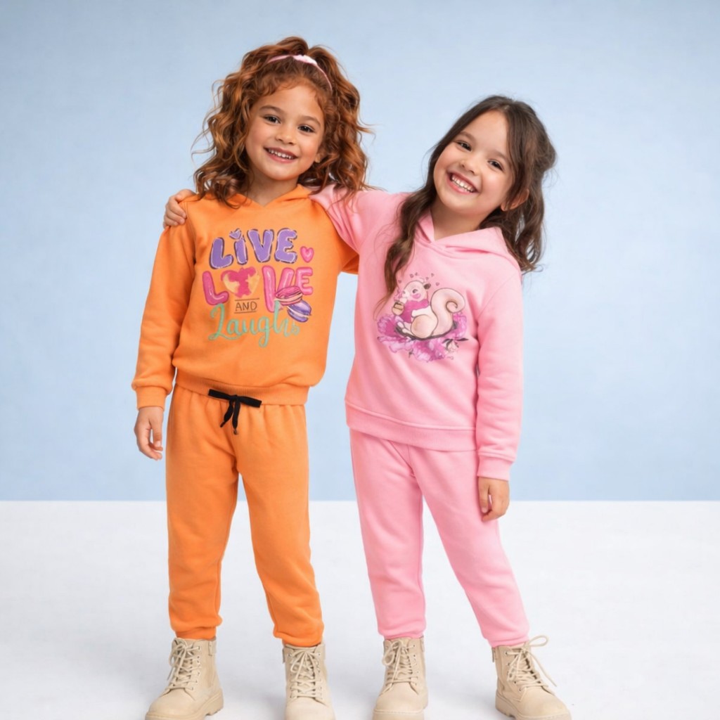 Kit Conjunto Inverno Menina Moletom Peluciado 2 Conjuntos 4 Peças Infantil Roupa de Frio