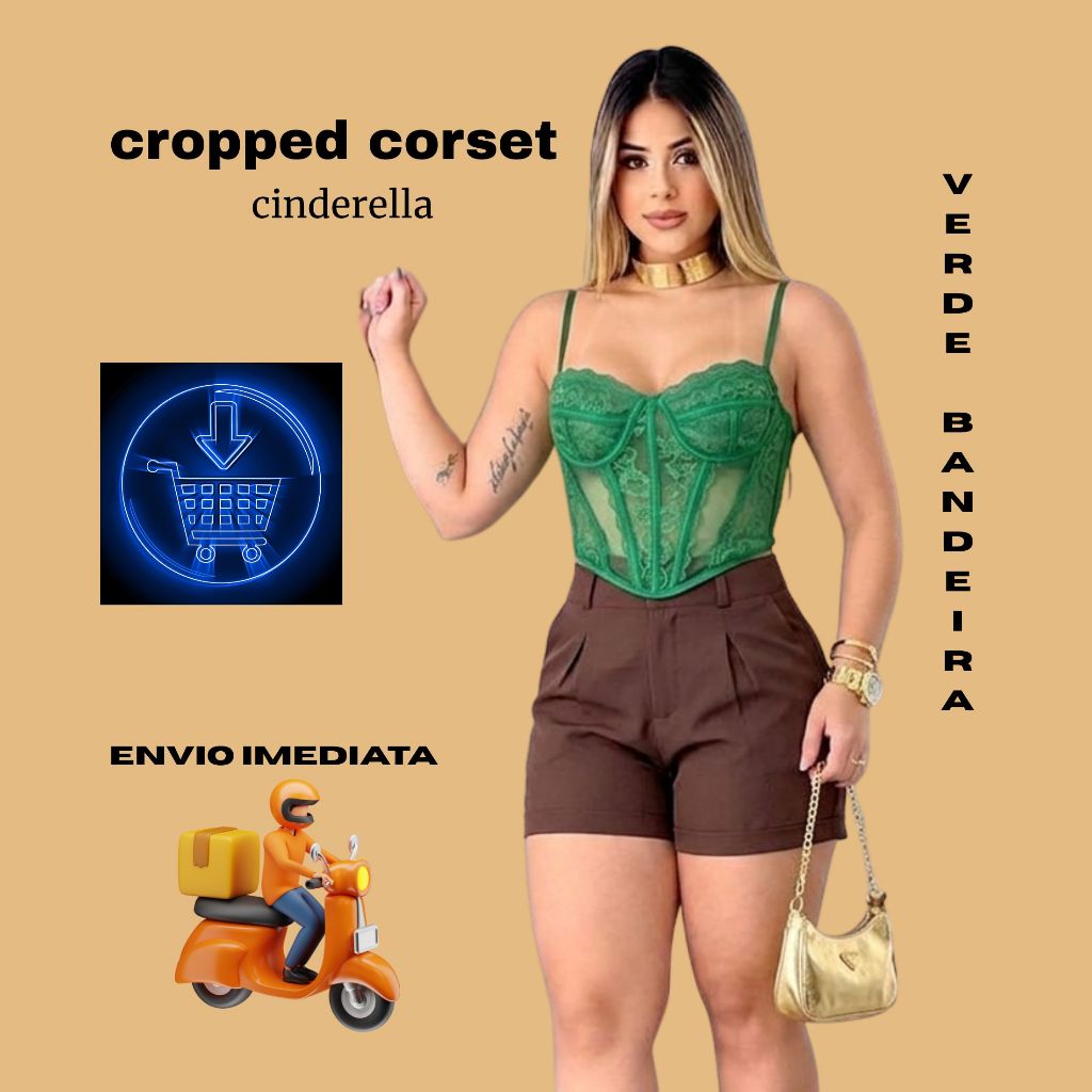 Corset Rendado Sem Bojo Tule Cinderela Aro e Alça Cropped Feminino novidade 2026