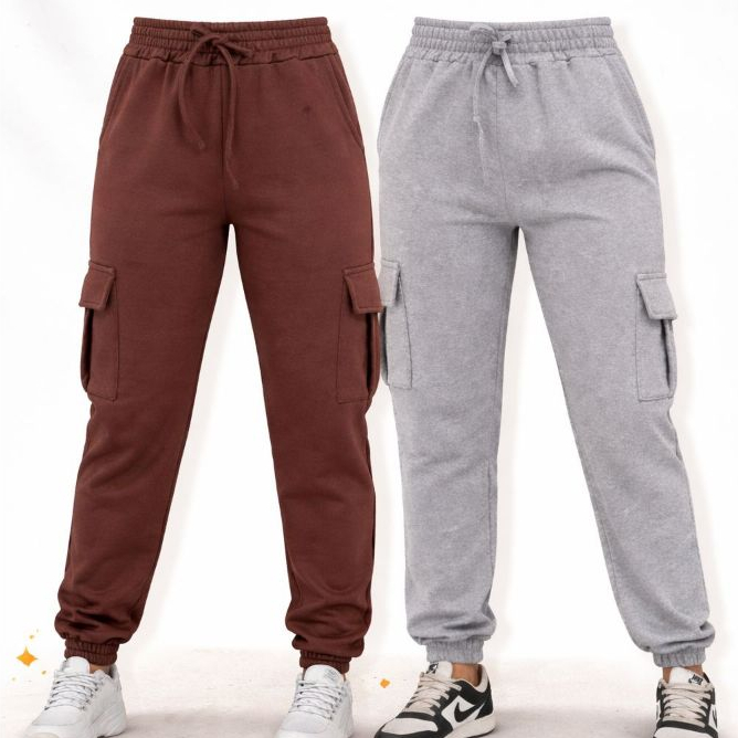 Kit 2 Calças Jogger Cargo Feminina Moletom Flanelado Premium Inverno Confortável Bolso Cargo Oferta