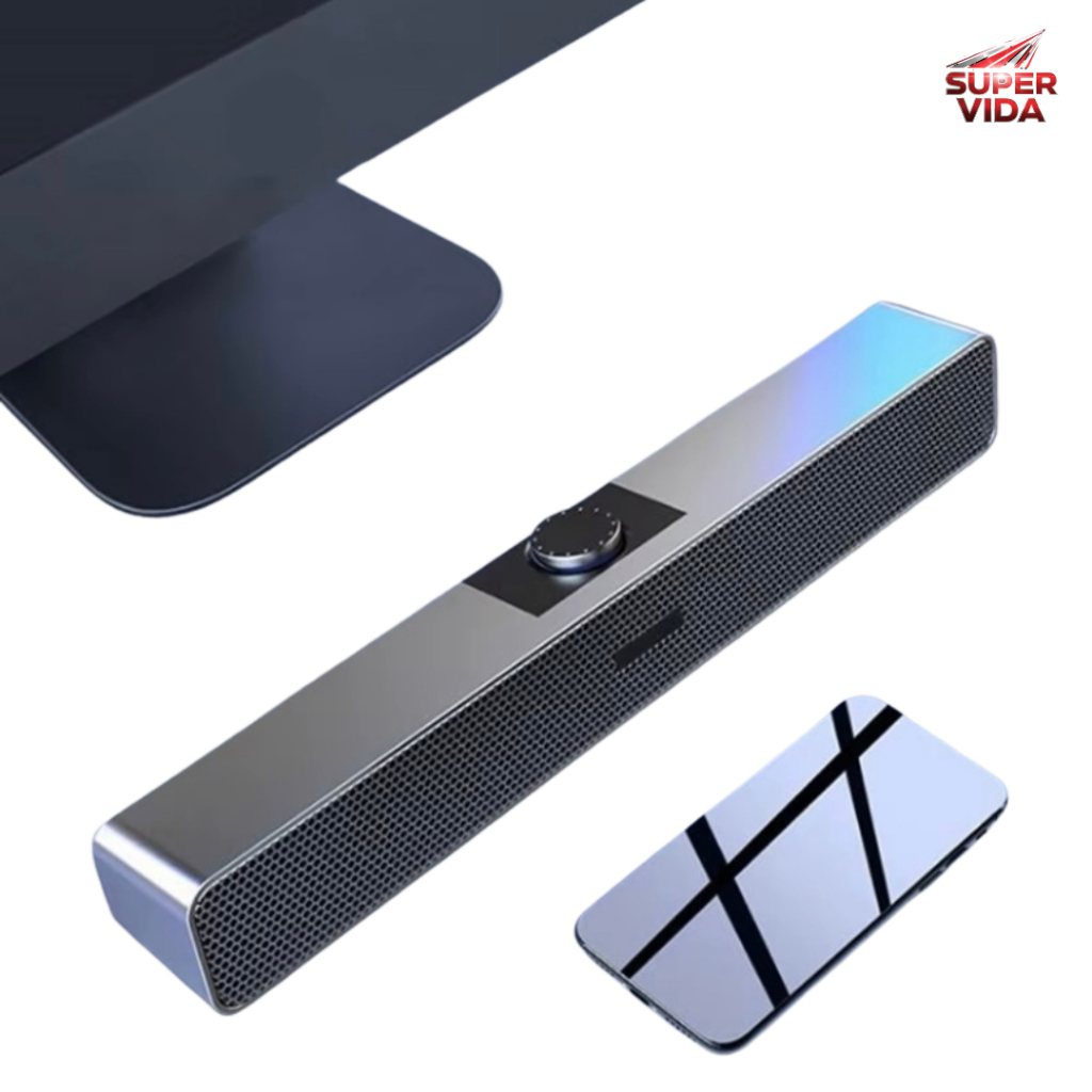 Mini Soundbar Caixa De Som Potente Pc Notebook Potente 6W RMS USB P2 Estéreo Home Office