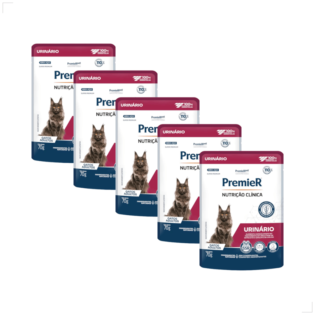 Kit 5 Ração Alimento PremieR Nutrição Clínica Úmidos Gatos Urinário 70g