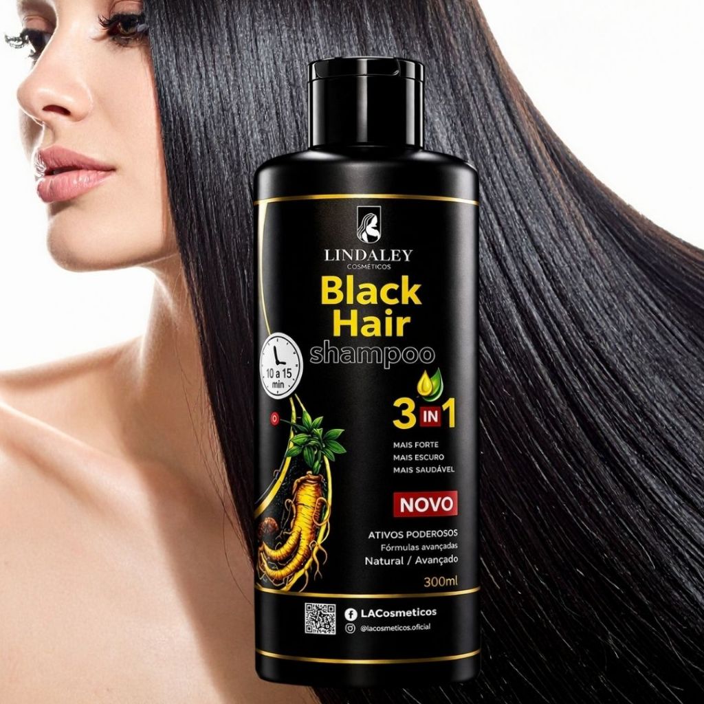 Shampoo Tonalizante Preto Lindaley Hair Dye Black Shampoo - Tintura - Preta Escurecedor Para Cabelos Pretos Grisalhos