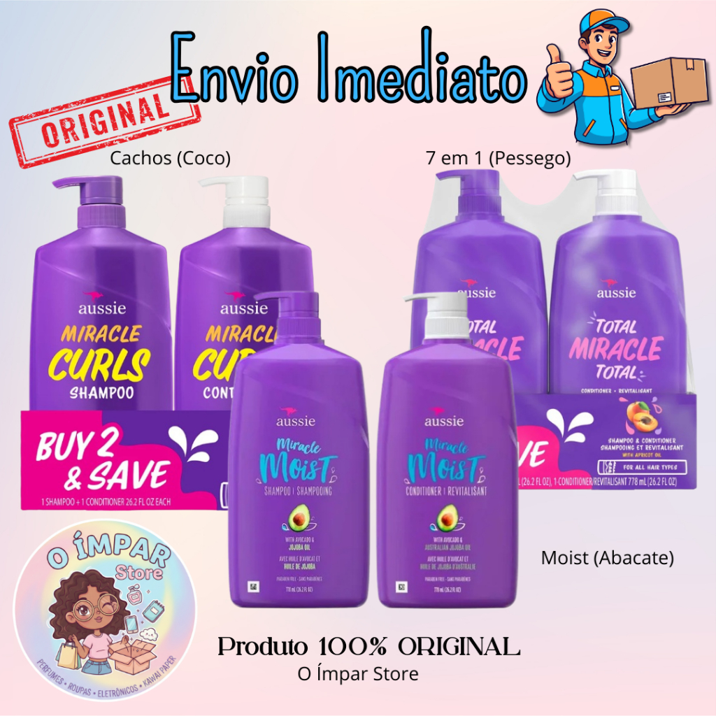 Kit Aussie Shampoo e Condicionador 778ml Original Varias Linhas Com Pump Atacado