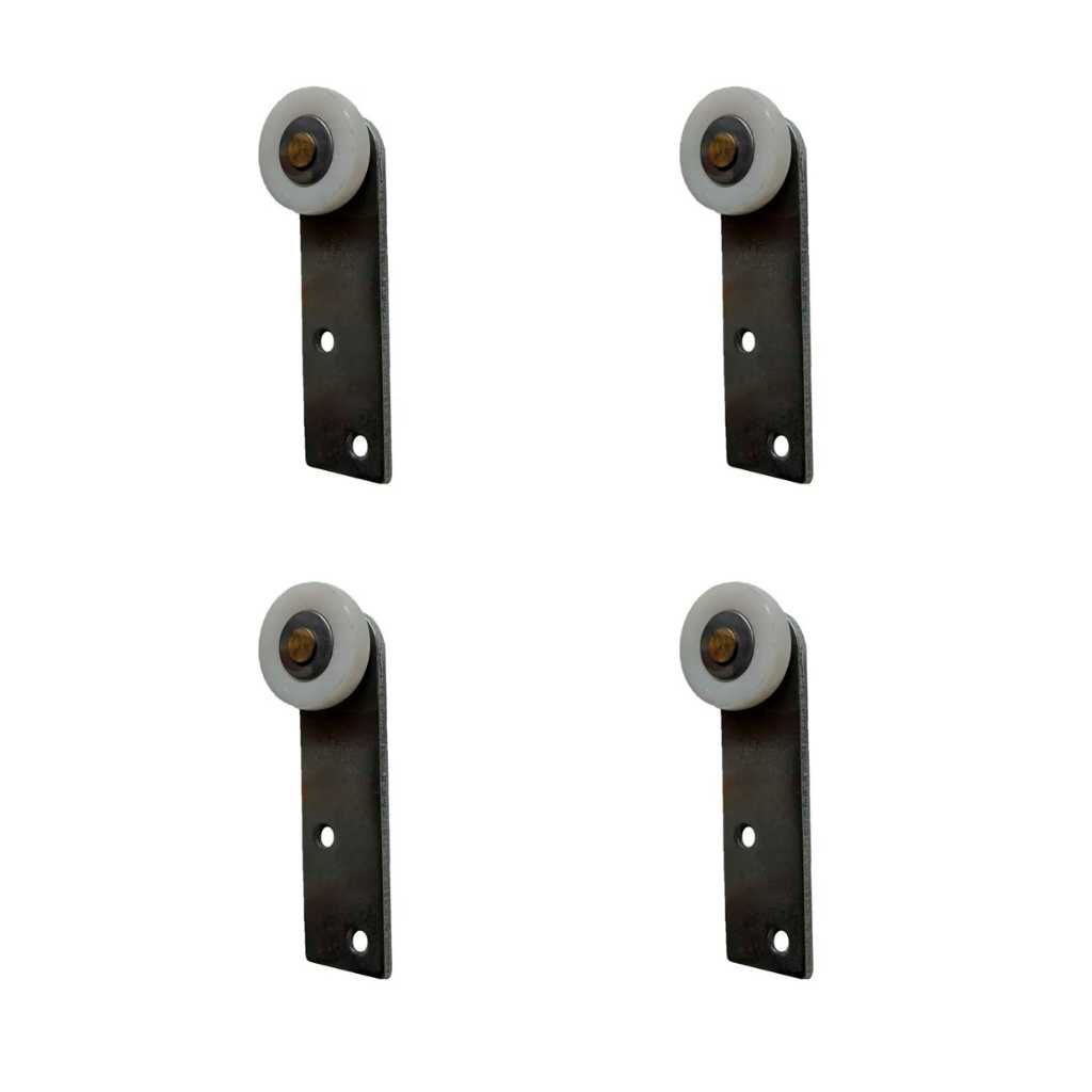 Kit 4 Roldana Rodízio de Chapa 80mm Inox com Roda Nylon para Porta e Janela de Correr em Madeira