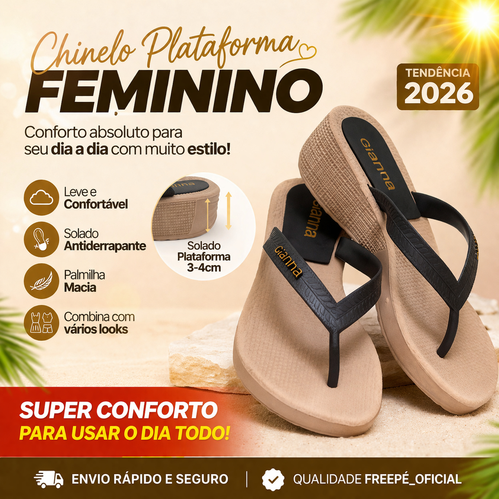 Chinelo Feminino Confortável Casual Tamanco Plataforma Ideal Para Uso Diário Macia Antiderrapante