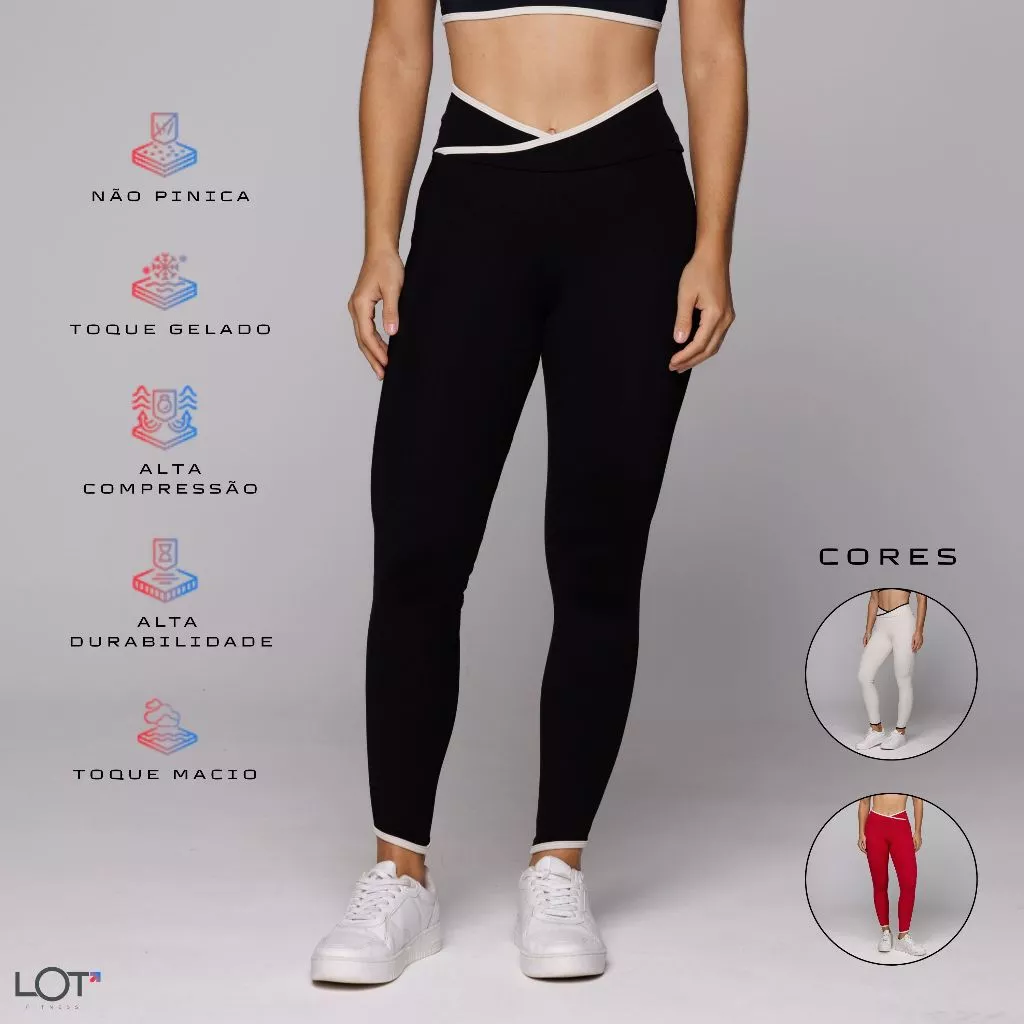 Calça Legging Feminina Poliamida Cós Cruzado Afina Cintura Esportiva Kate Coleção Duo