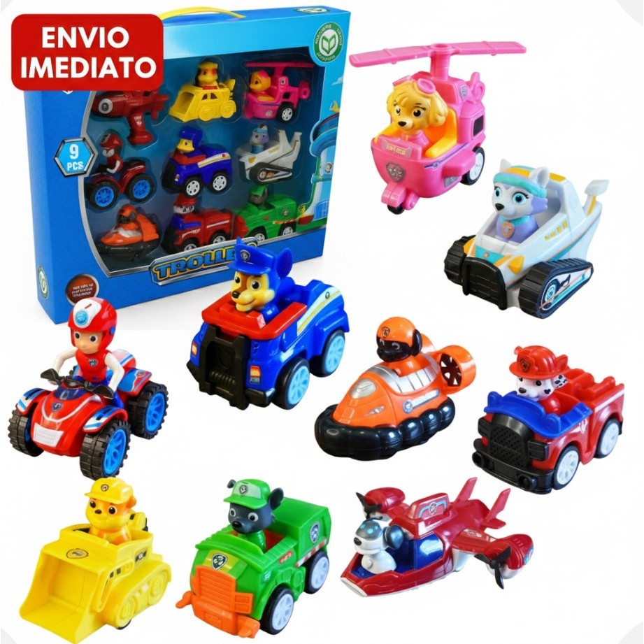 Kit Carrinhos Patrulha Canina Com 9 Carros De Fricção Brinquedo Infantil Premium - Envio Imediato