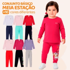 Kit 4, 6 ou 12 Peças Conjunto Blusa Manga longa e Legging Bebe Menina Infantil Cotton Roupa Bebe Meia Estação para Frio