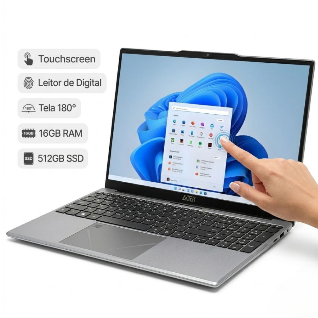 Notebook Aitek 15.6" Touch Full HD IPS 16GB RAM 512GB SSD Intel N5095 Windows 11 …