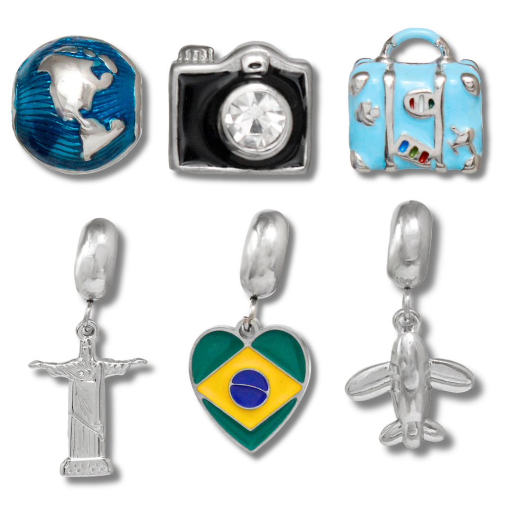 Berloques De Viagem Variados Em Aço Inox Cristo Premium Redentor Brasil Mala Não Escurece