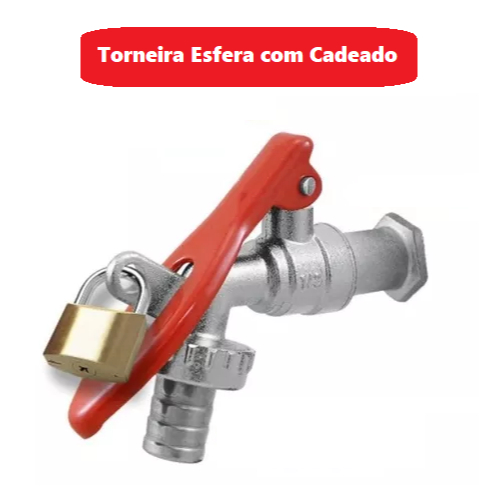 Kit 1 Torneira Esfera Porta Cadeado 1/2" Metal + 1 Cadeado 20mm