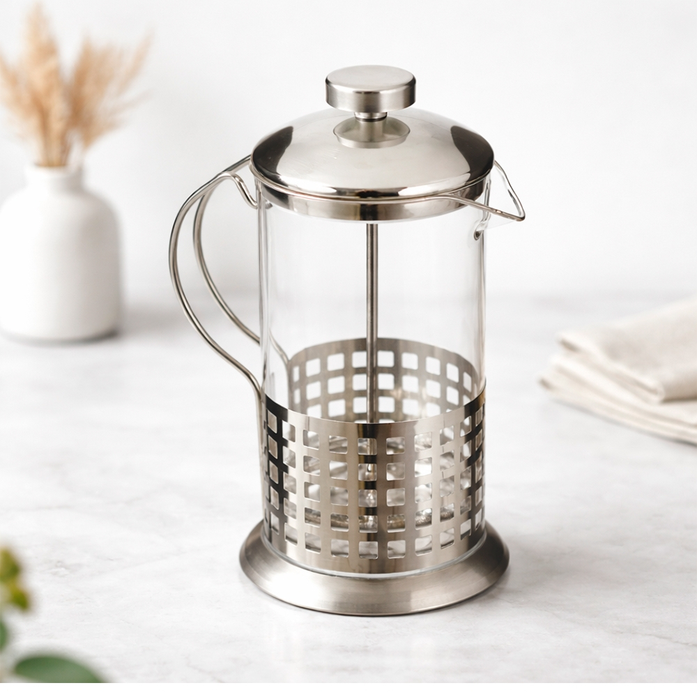 Cafeteira Francesa Inox 600ml Vidro Prensa Cremeira para Café Leite Chás Filtro de Aço Inoxidável