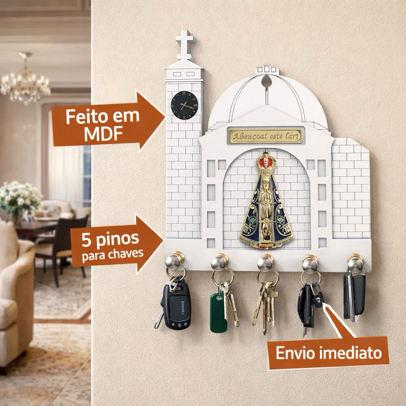 Porta Chave Basílica de Nossa Senhora Aparecida - Cor Branca - Madeira MDF