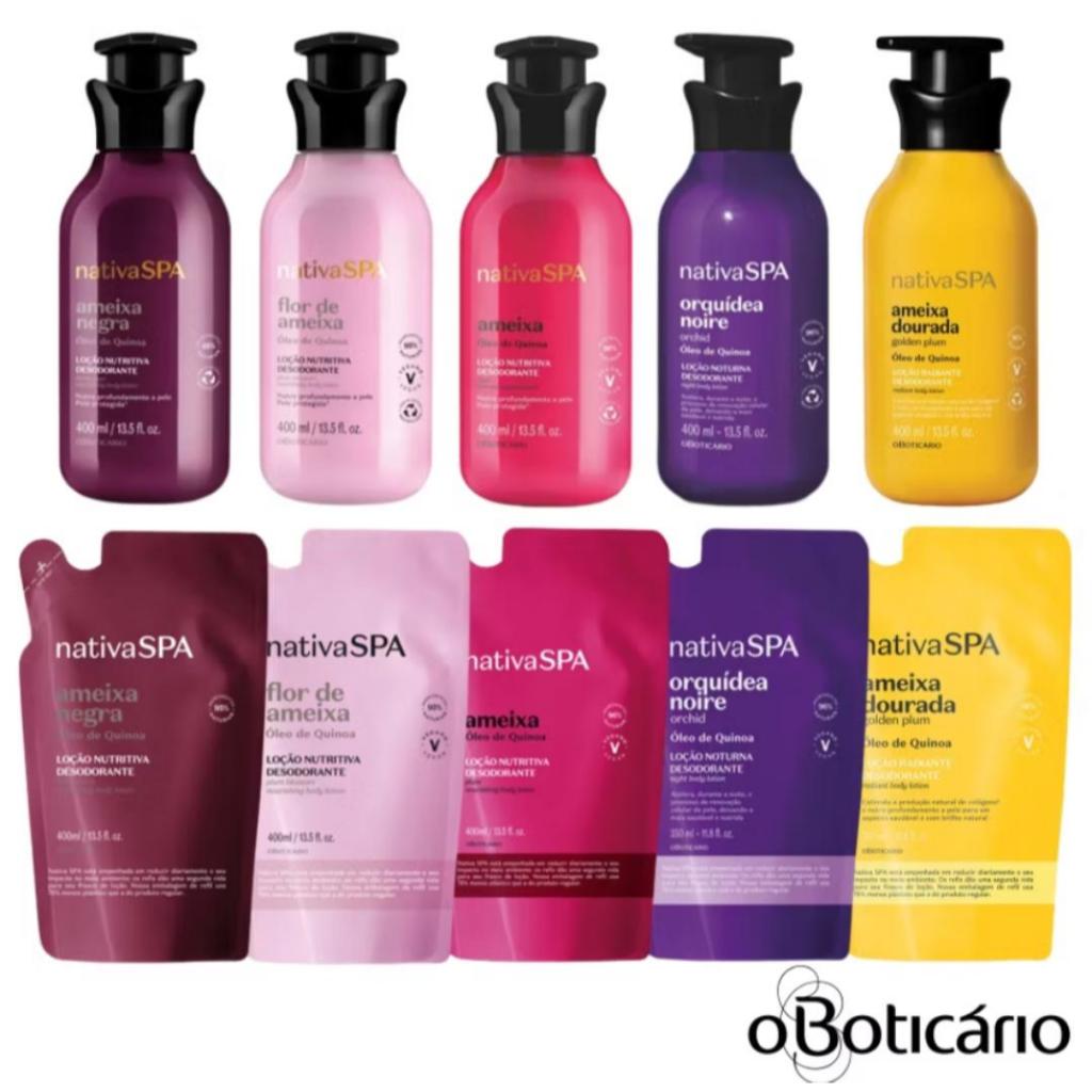 Loção Hidratante Corporal NATIVA SPA O Boticario(Uva Merlot, Cereja Rouge, Lilac, Ameixa Dourada, Negra - Refil e Regula