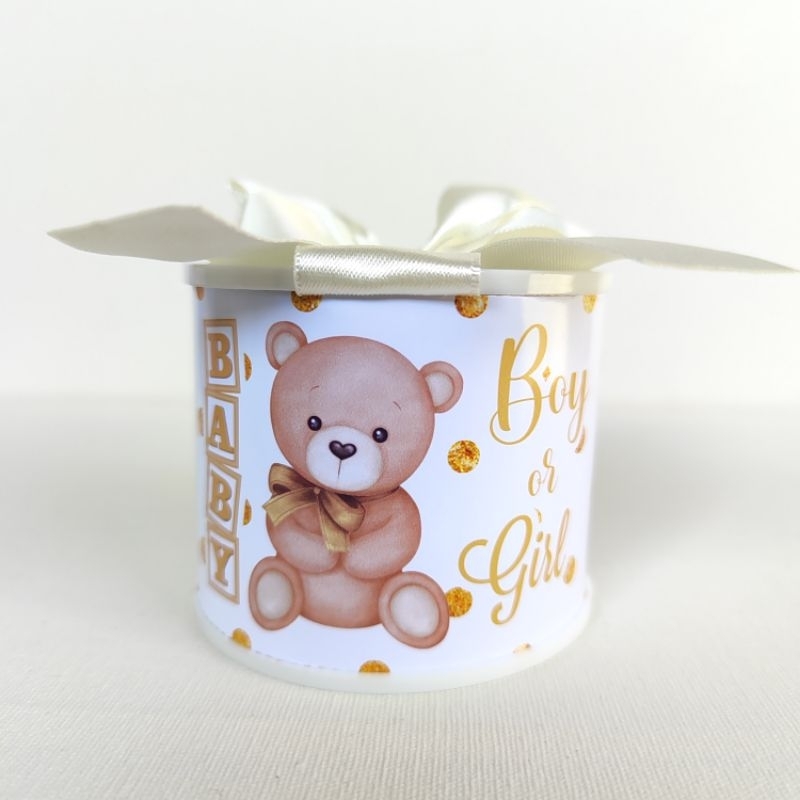 Tubolatas Personalizadas 5x6-CHÁ REVELAÇÃO URSINHO LAÇO DUPLO-Lembrancinhas/ Maternidade/Festa Infantil- DIVERSOS TEMAS