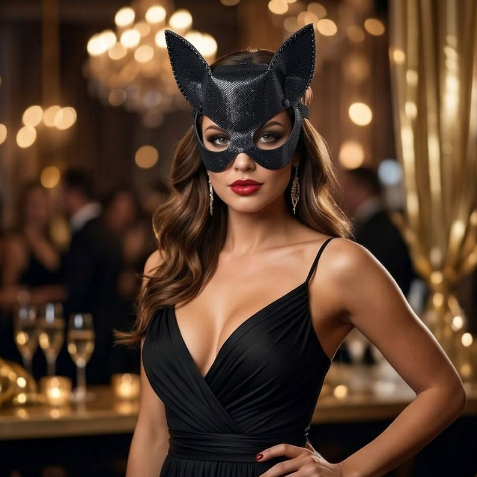 Máscara Mulher Gato Luxo com Brilho e Strass Festa Fantasia Batgirl Cosplay Fantasia Carnaval Halloween
