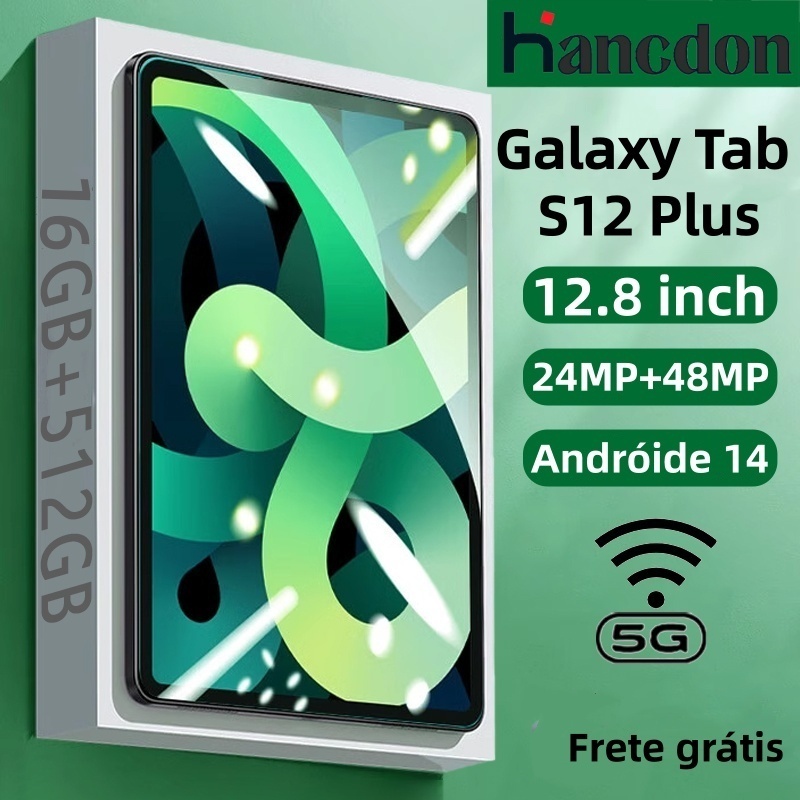 【Teclado +mouse grátis】Tablet PC Hancdon Galaxy Tab S12 Plus 16GB+512GB com Android 15 Bateria 8800mAh Câmera Dupla 48MP