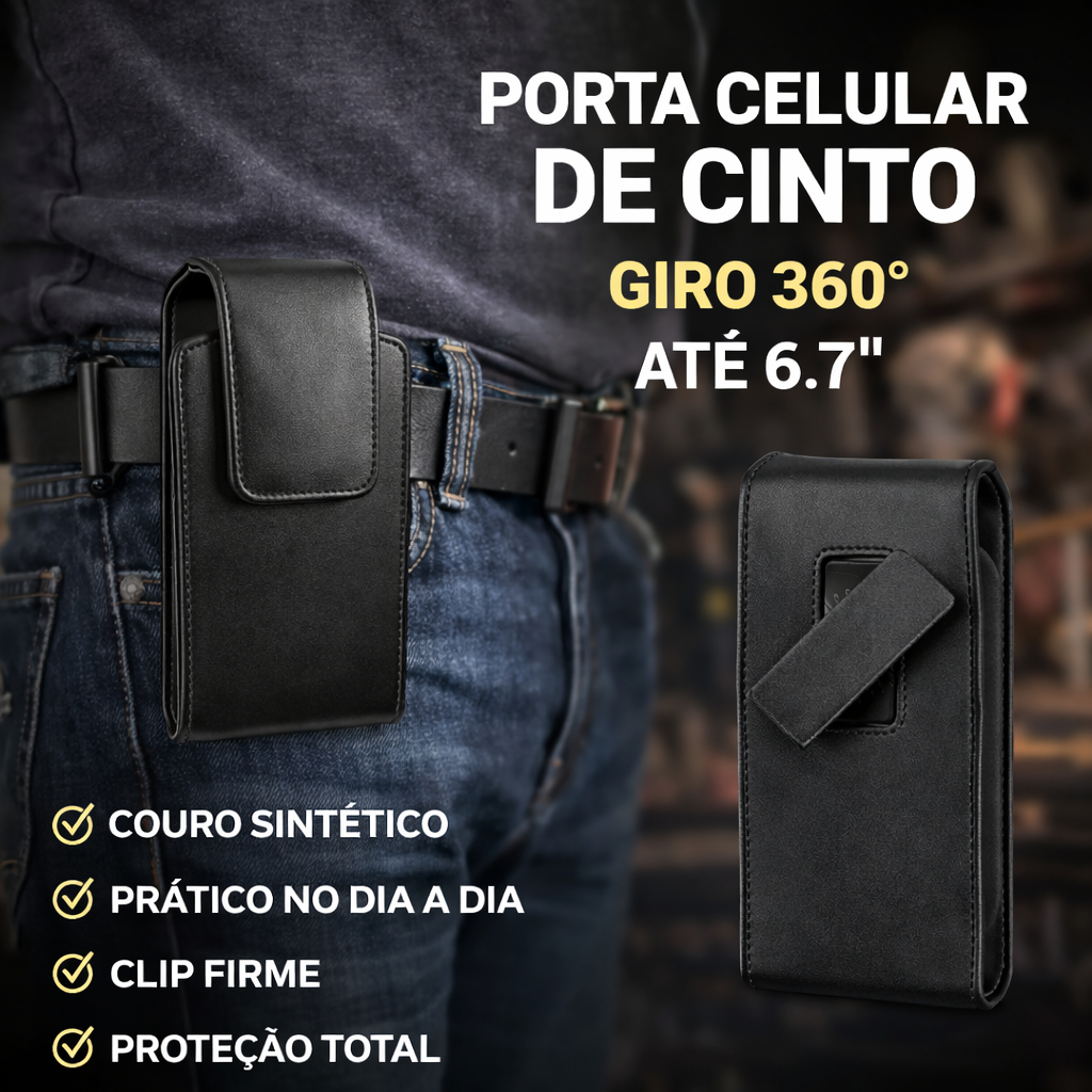 Capa Celular De Cinto Clip Giratório 360° Couro Sintético 6.7 Polegadas Resistente