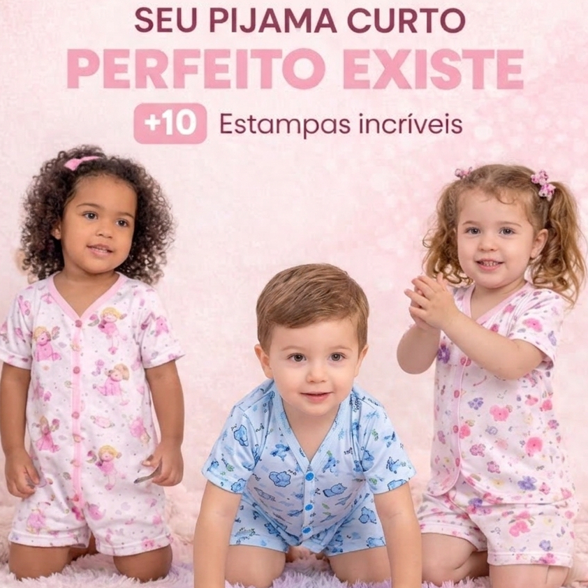 Pijama Bebe Verao Short e Blusa Botao Americano Malha Fresca Menino Menina 0 a 12 Meses