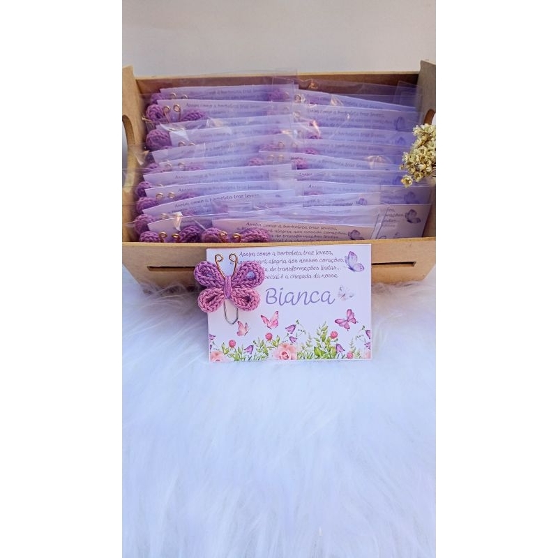 Lembrancinha Borboleta Personalizada Kit 25 30 35 Unidades | Nome e Frase | Para Chá de Bebê, Aniversário, Maternidade