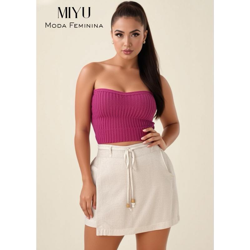Short Saia Feminino, cintura alta com bolsos e cinto em Lihno - Moda Blogueira 2026