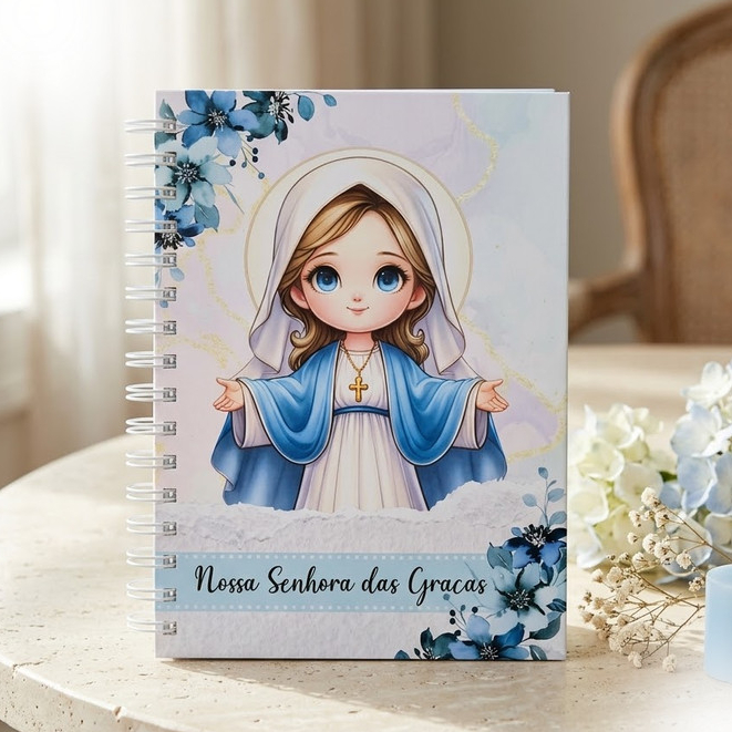 Caderno A5 Nossa Senhora das Graças Capa Dura | Novena e Orações | Devocional Religioso - 95 fls - 190 pgs