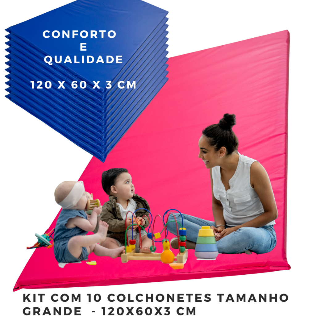 kit 10 colchonete grande 120x60x3 100x60x3 academia ginástica treino funcional yoga creches escolas