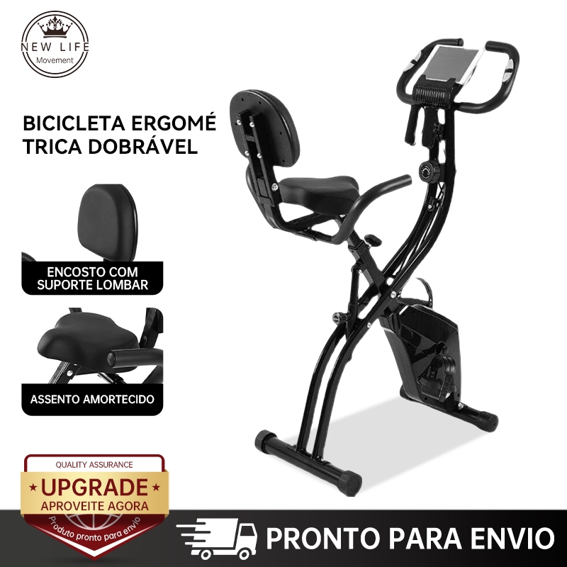 Bicicleta Ergométrica Dobrável Magnética Silenciosa 10 Níveis Resistência Monitor Cardíaco 150kg Treino em Casa