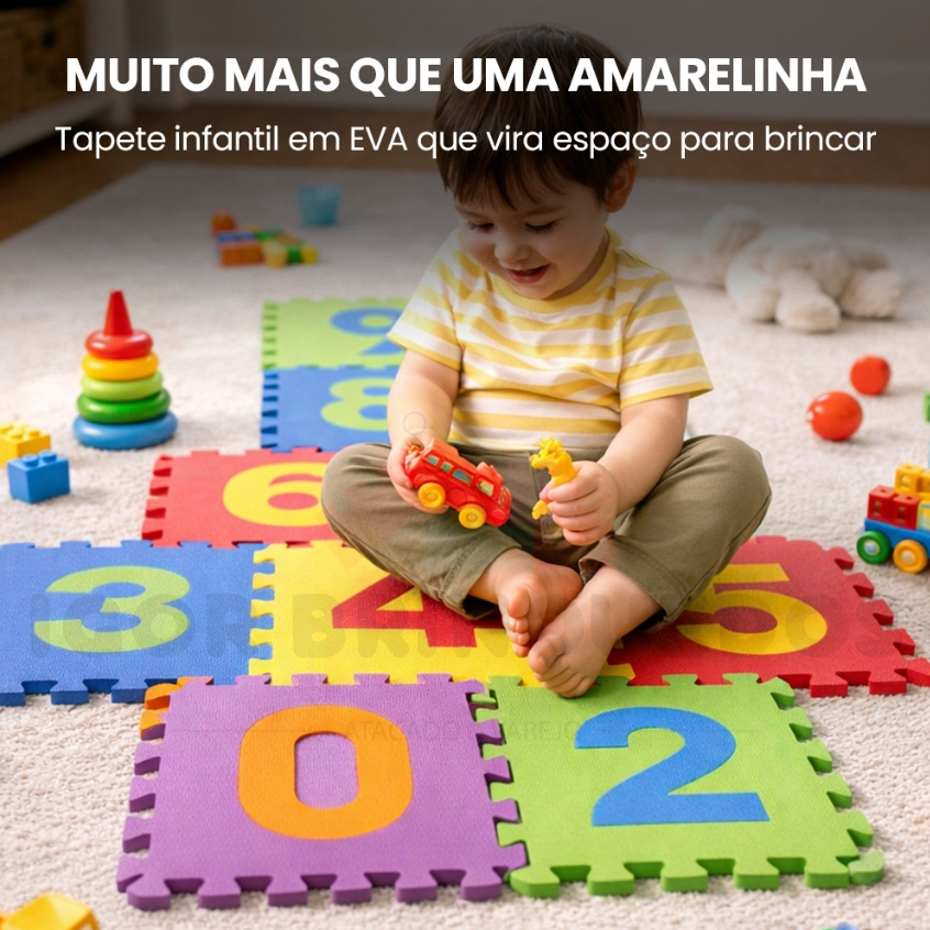 Tatame EVA com Números Amarelinha Brinquedo Educativo Infantil Tapete Pedagógico 10 Placas 29x29cm