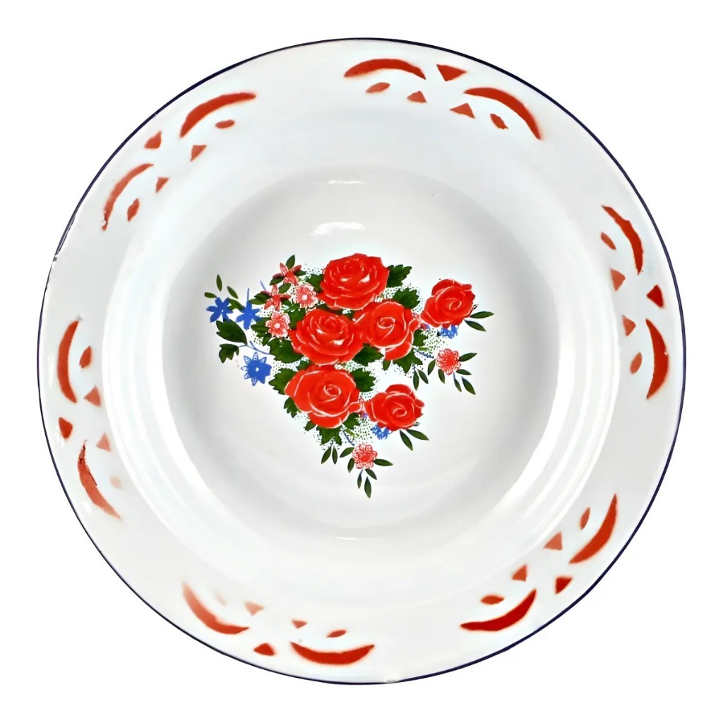 Jogo De Pratos Esmaltado Estampado Aluminio Fundo 22cm Retrô Rustico Bistrô Classico Nostalgia Kits com 2/4/6/8/10/12