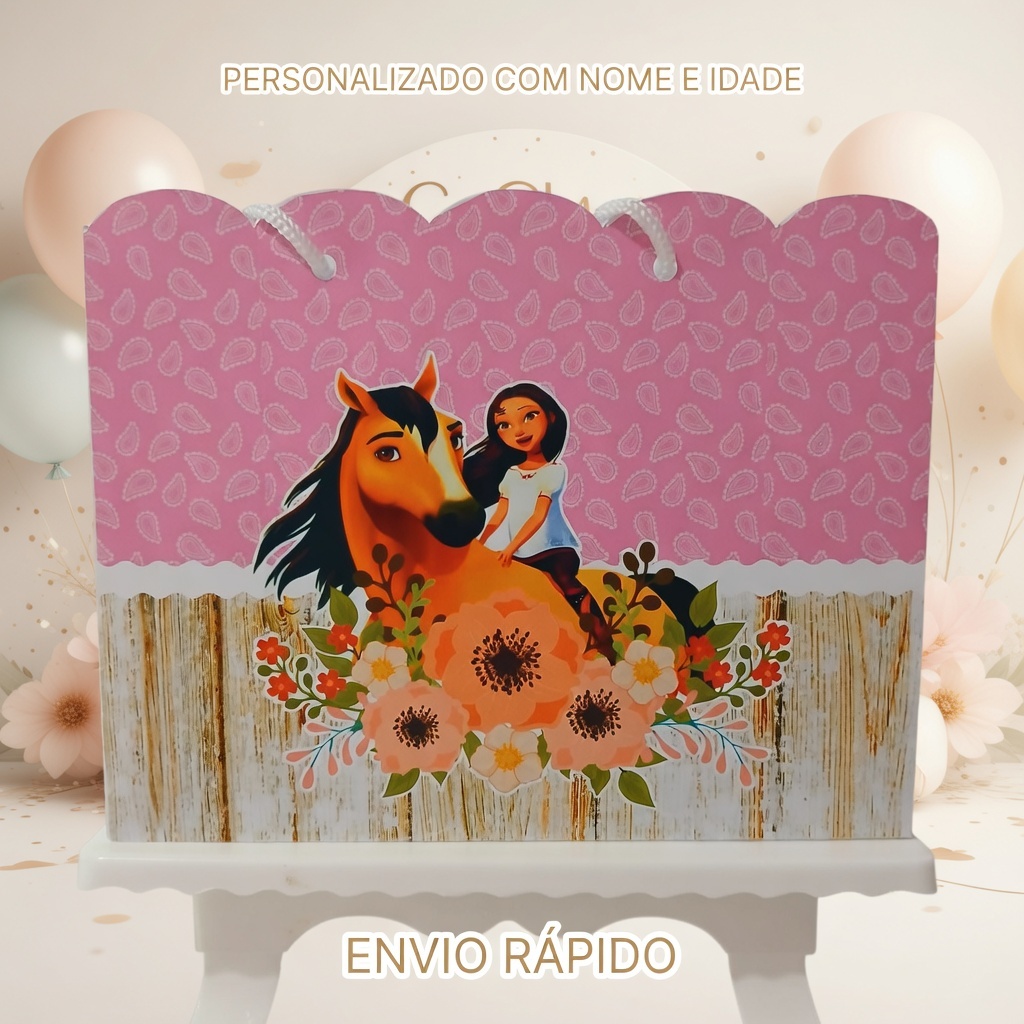 Sacolinha Surpresa Personalizada Spirit Menina | Lembrancinha de Aniversário - Tam G - PEGUE E MONTE