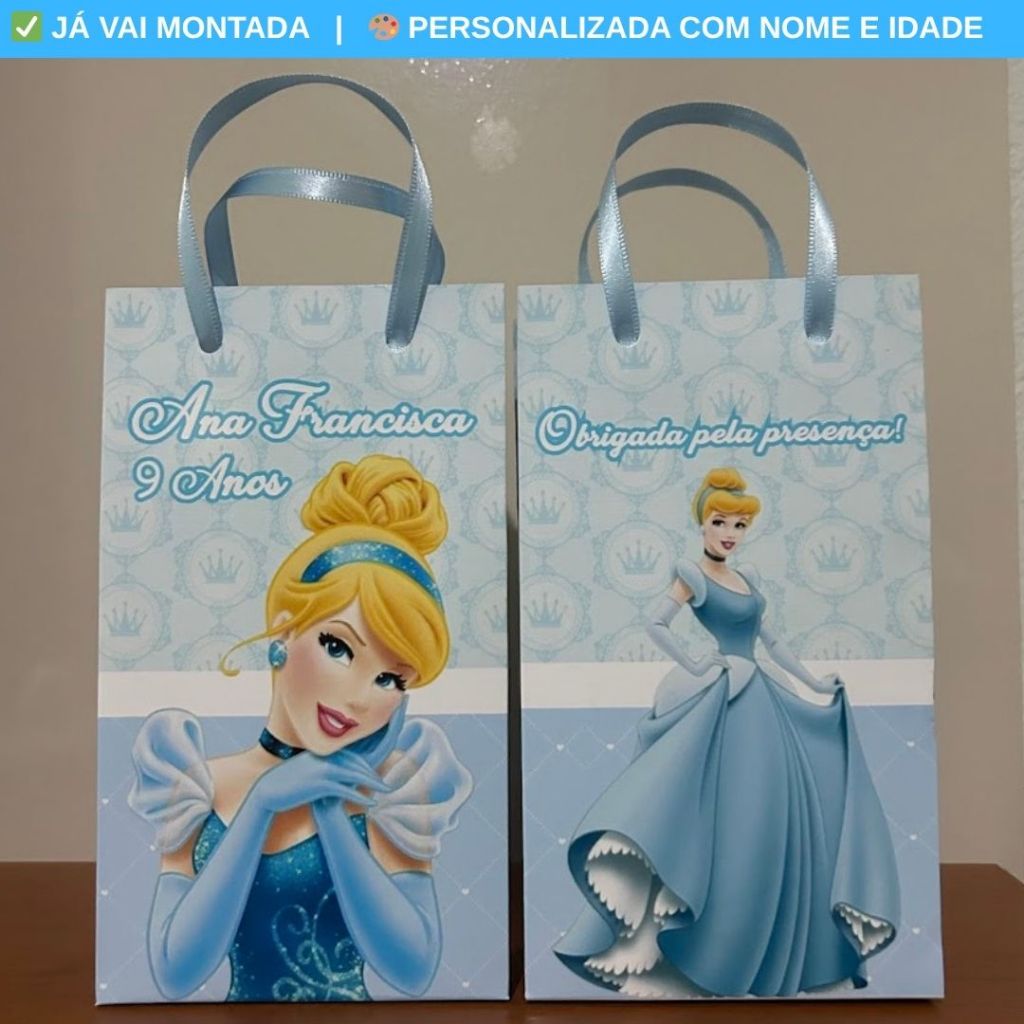 Sacolinha Personalizada Surpresa Cinderela Princesa Azul Festa Infantil | Lembrancinha Aniversário