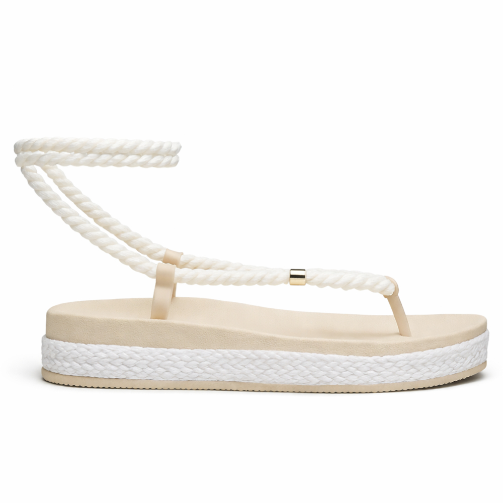 Sandália Chinelo Papete Feminina Flat Plataforma Cordão De Amarrar Na Perna Macia Confortável Birken Tendência de Verão