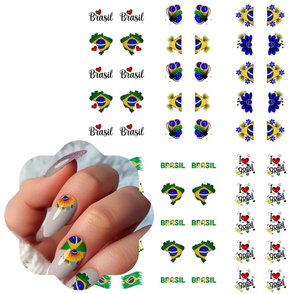 Brasil Achadinho Nail Art 60 Adesivo Decoração Unha Bandeira Copa Mundo Futebol