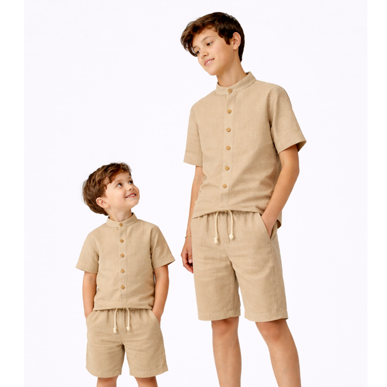 CONJUNTO INFANTIL EM LINHO GOLA PADRE DE 2 AO 14 ANOS