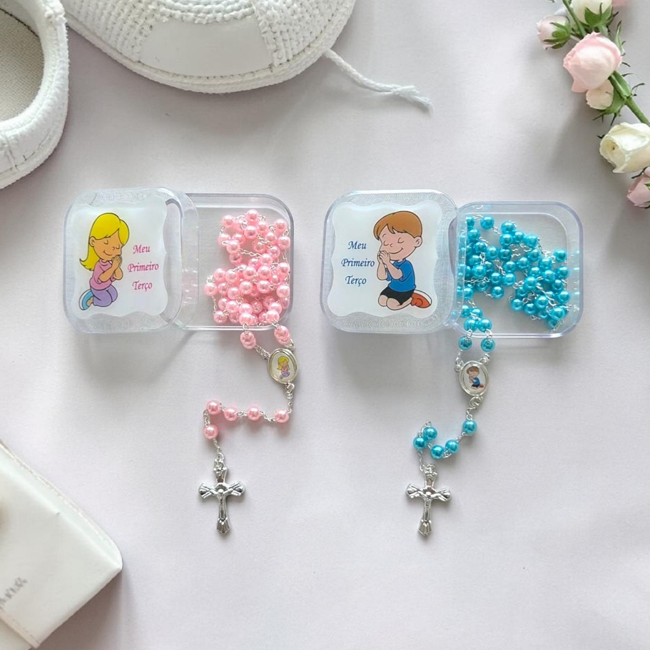 Meu Primeiro Terço Infantil Rosa e Azul — Presente Religioso para Crianças | Crisma e Batizado em Oferta na Shopee