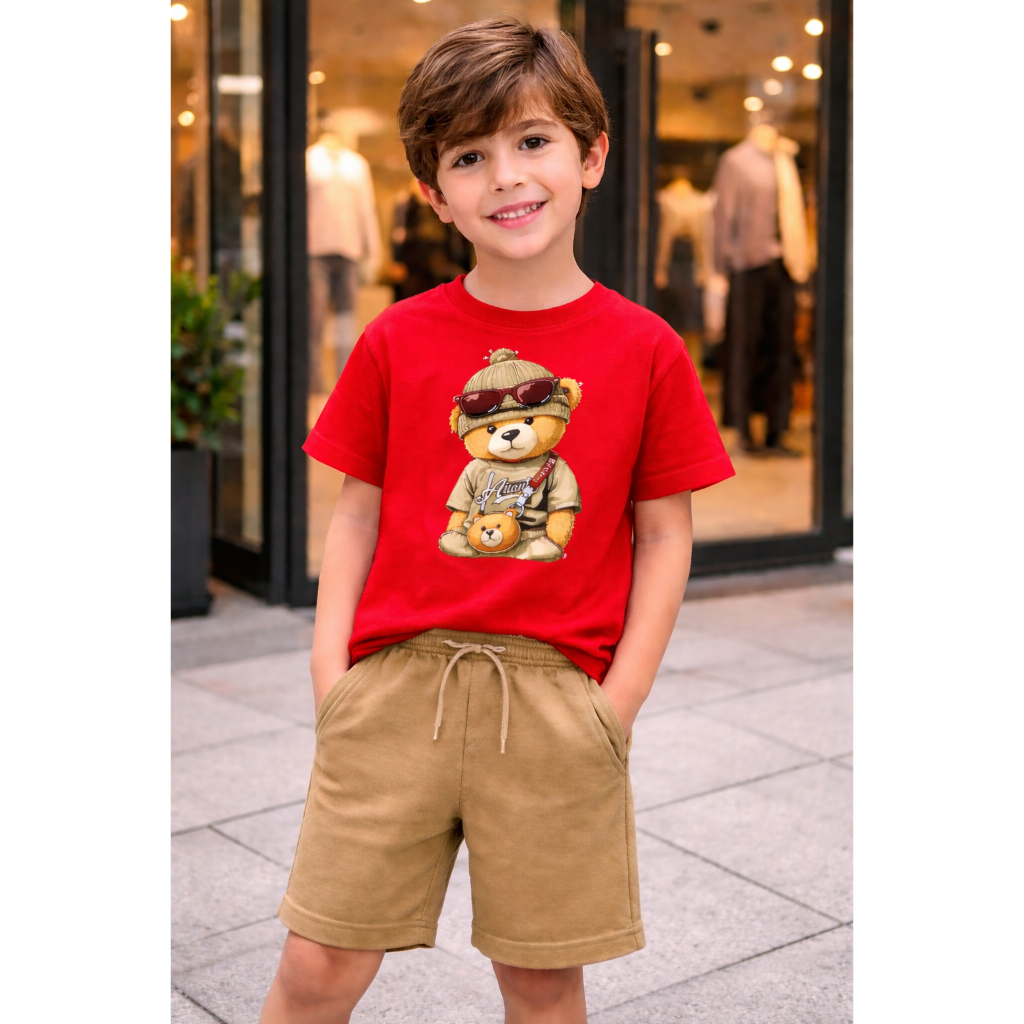 Conjunto Infantil Básico Estiloso – Camiseta Urso estiloso + Short Confortável