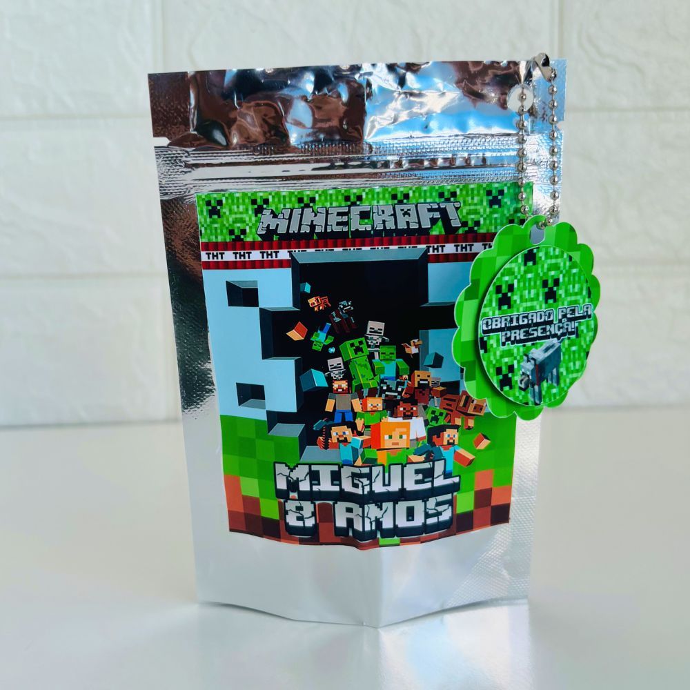 Saquinho Metalizado Ziplock Minecraft Personalizado /Lembrancinha de Festa /Aniversário