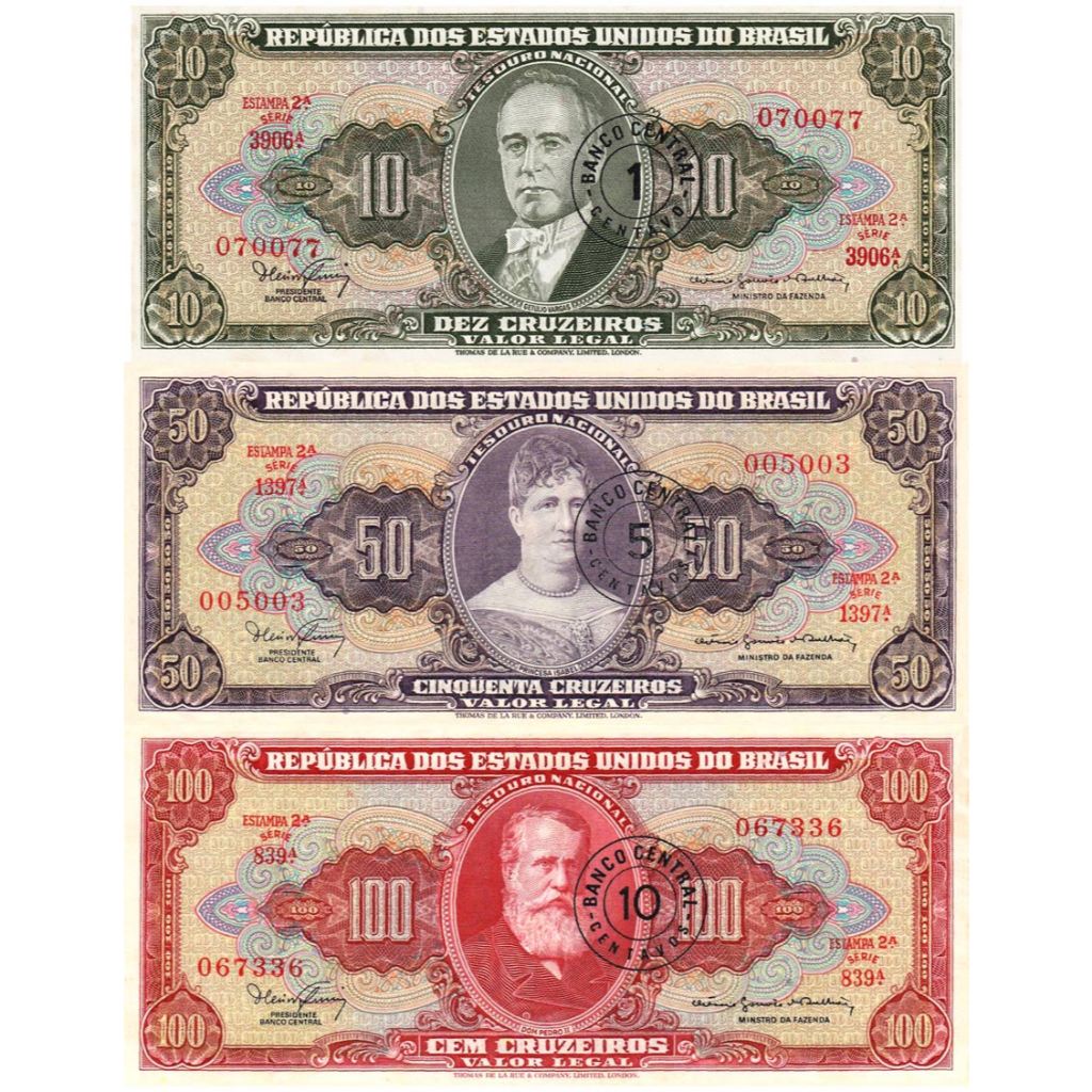 3 Cédulas de Cruzeiros Novos - 1 Centavo, 5 Centavos e 10 Centavos (ORIGINAIS)