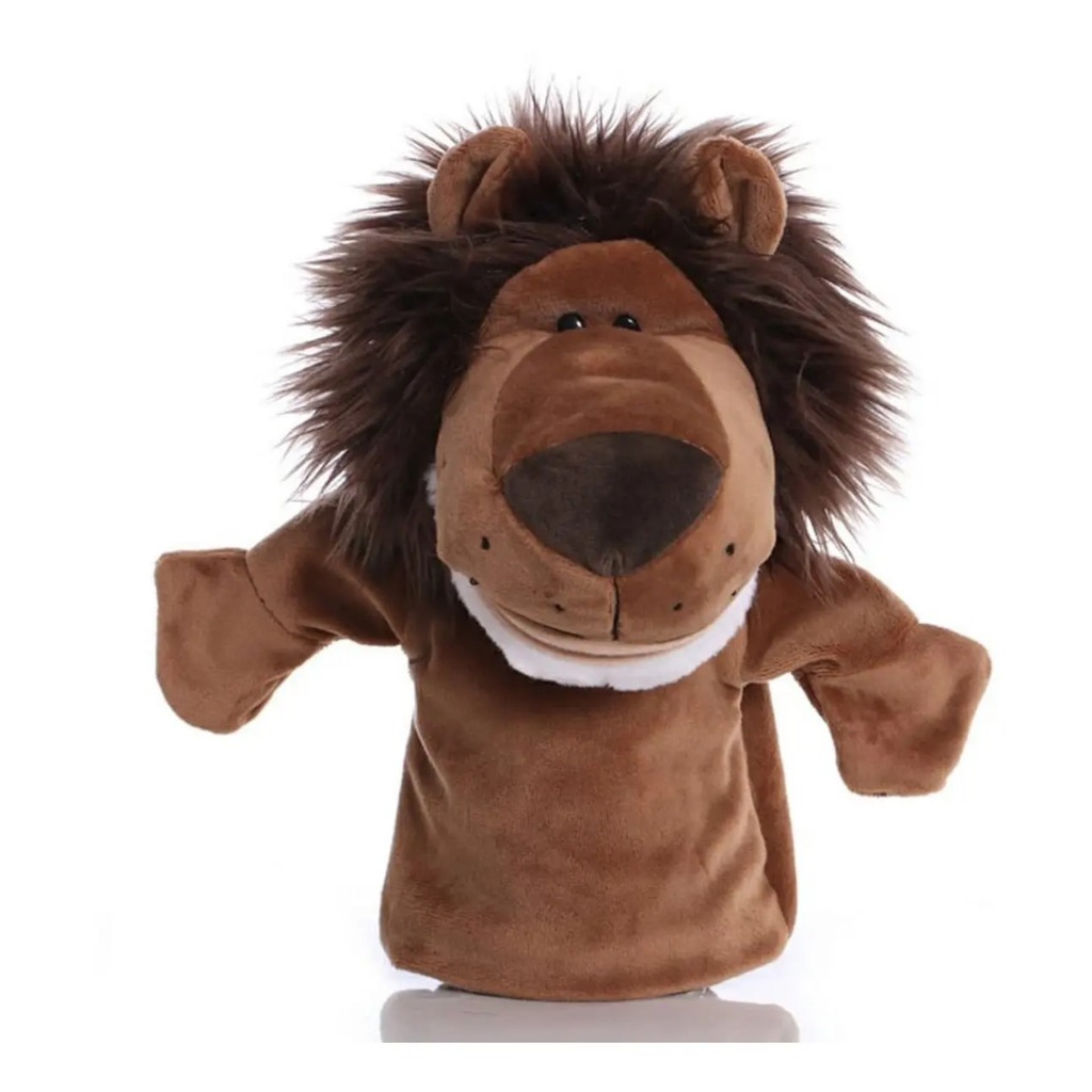 Leão Marrom Fantoche Pelúcia De Mão Teatro Educativo Animais 25cm