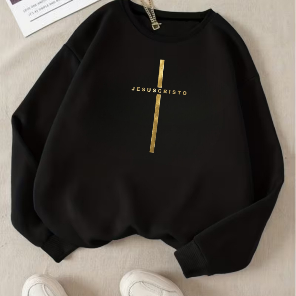 Moletom Masculino Moletom Feminino Blusa de Frio Casaco de Inverno Roupa Cristã Gospel Moletom gola redonda preto blusão