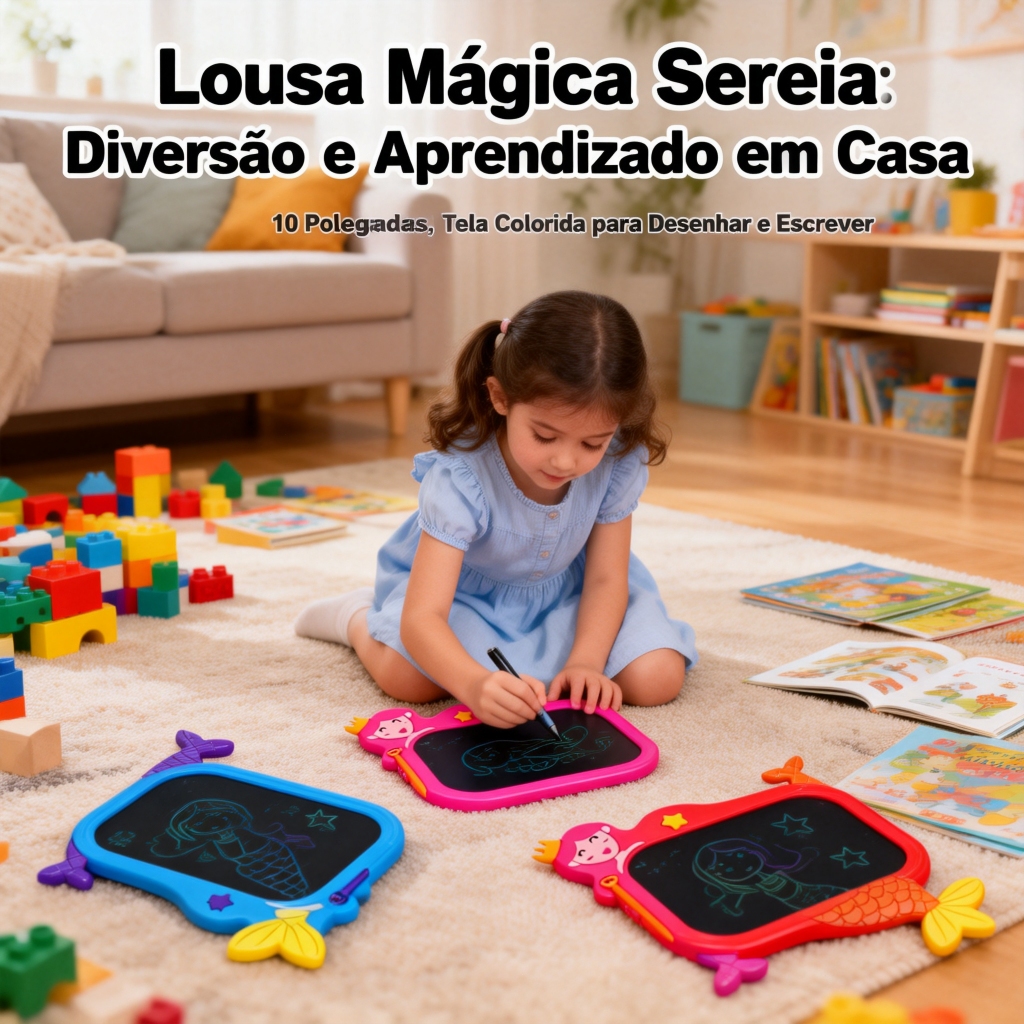 Tablet Lousa Mágica LCD Digital Colorido 10 Polegadas com Design de Gatinho e Sereia – Brinquedo Educativo Perfeito para em Oferta na Shopee
